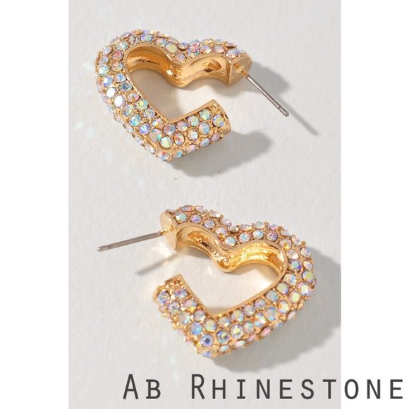 NEW Sparkly Bling Rhinestone Heart Love Hoop Earrings Cute Pretty Y2K Barbiecore - Picture 2 of 7